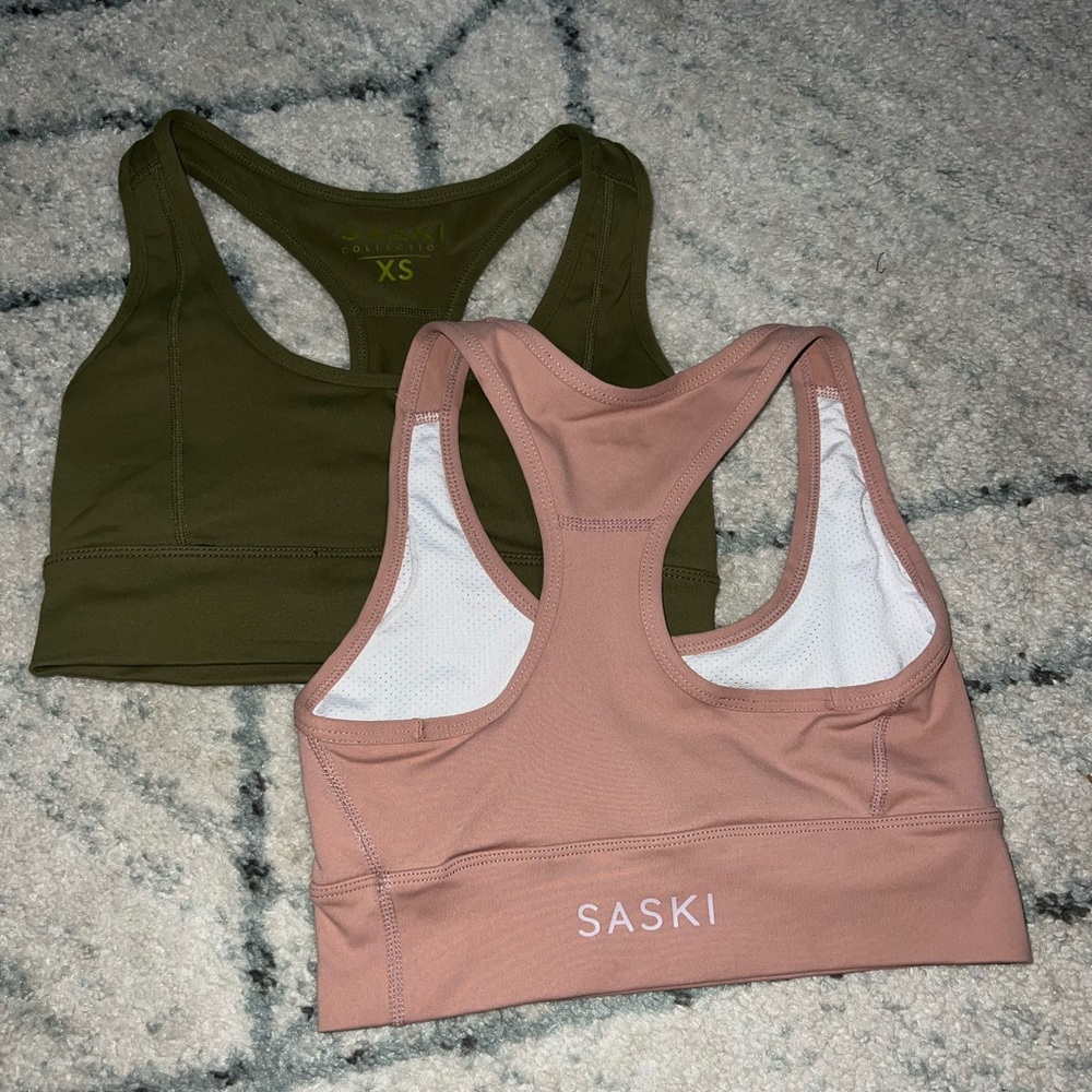 Size XS lot of 2 Tammy Hembrow Saski collection sport bra racerback Pink green